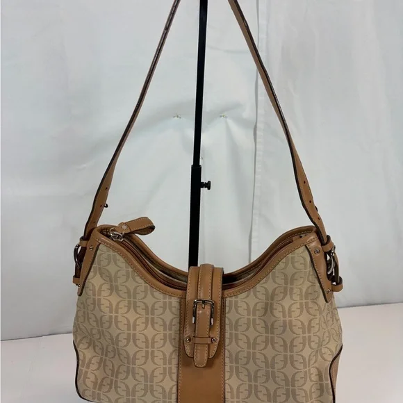 Fossil Monogram Canvas Shoulder Bag Tan Brown Y2K - Picture 11 of 11